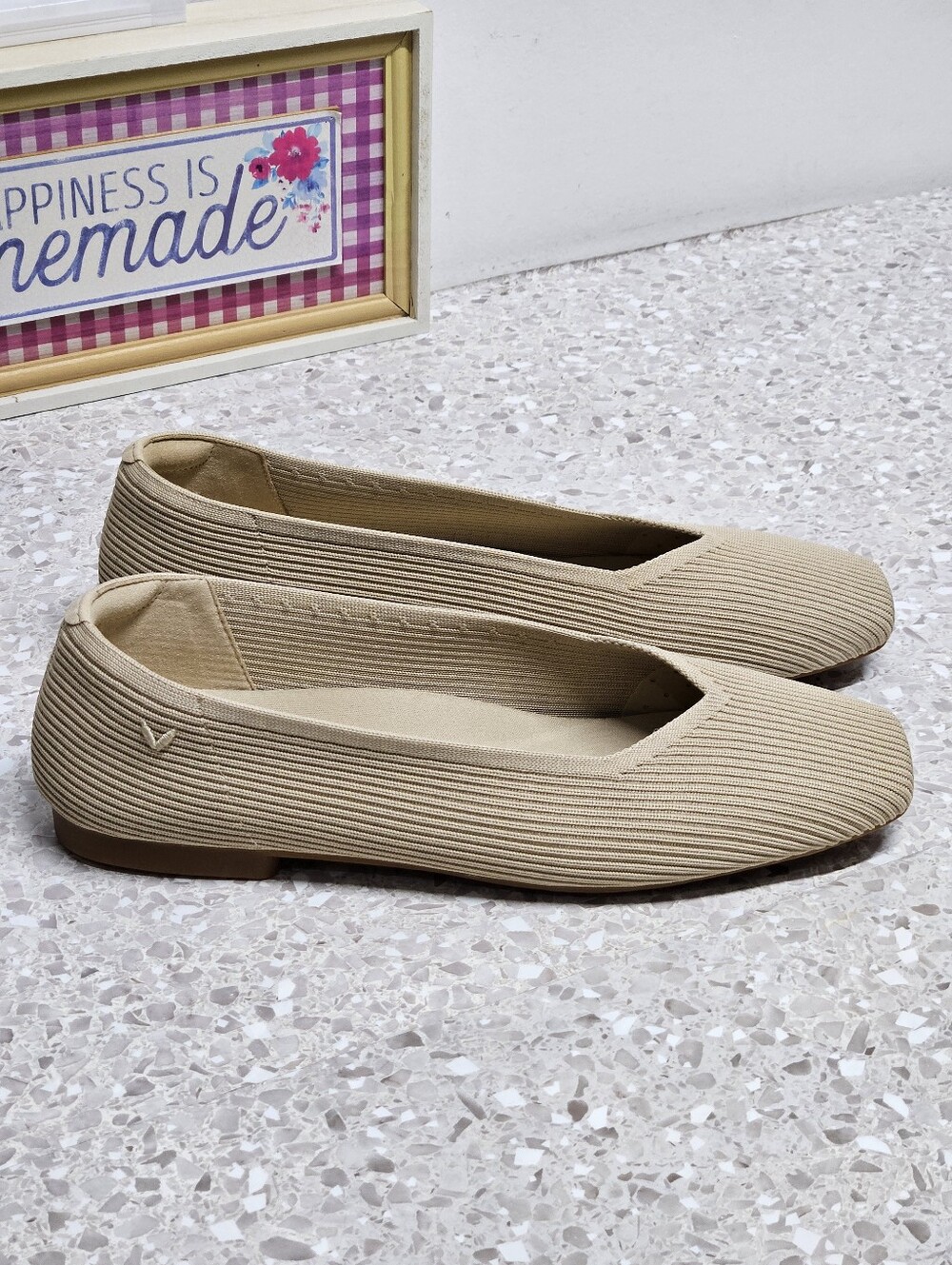 VIVAIA Womens Cream Ecru Knit Square Toe Flats Size 41 US 9.5 Slip On Comfort